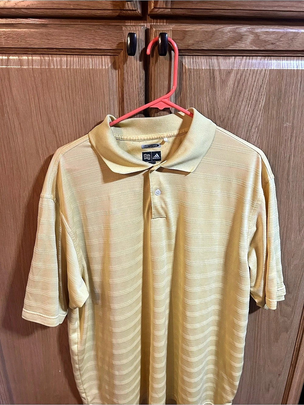 adidas CLIMACOOL Striped Polo in Yellow Size XL
